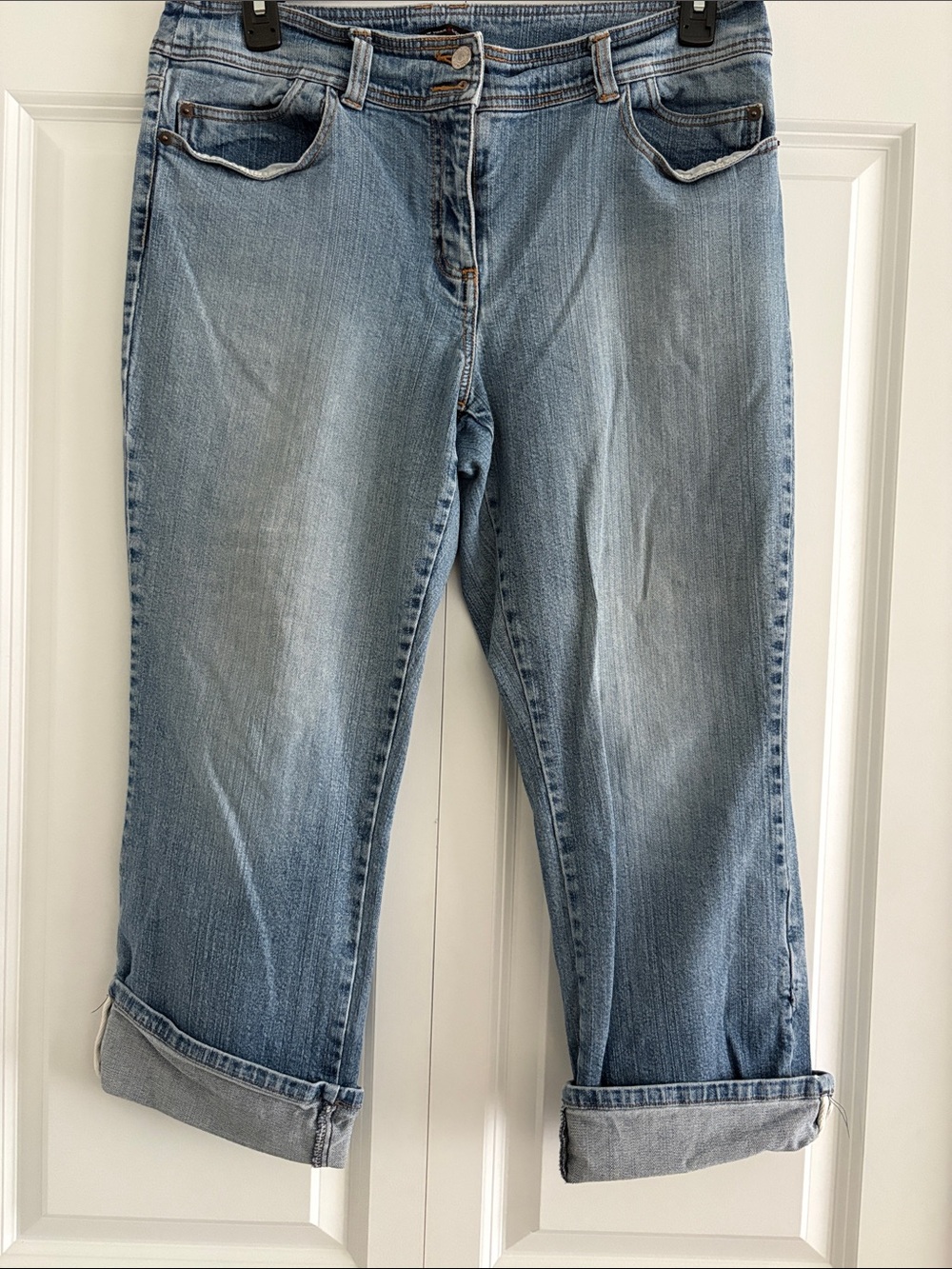 New York & Company Light Blue Jeans with Cuffed Hem Boyfriend Cut Size 14